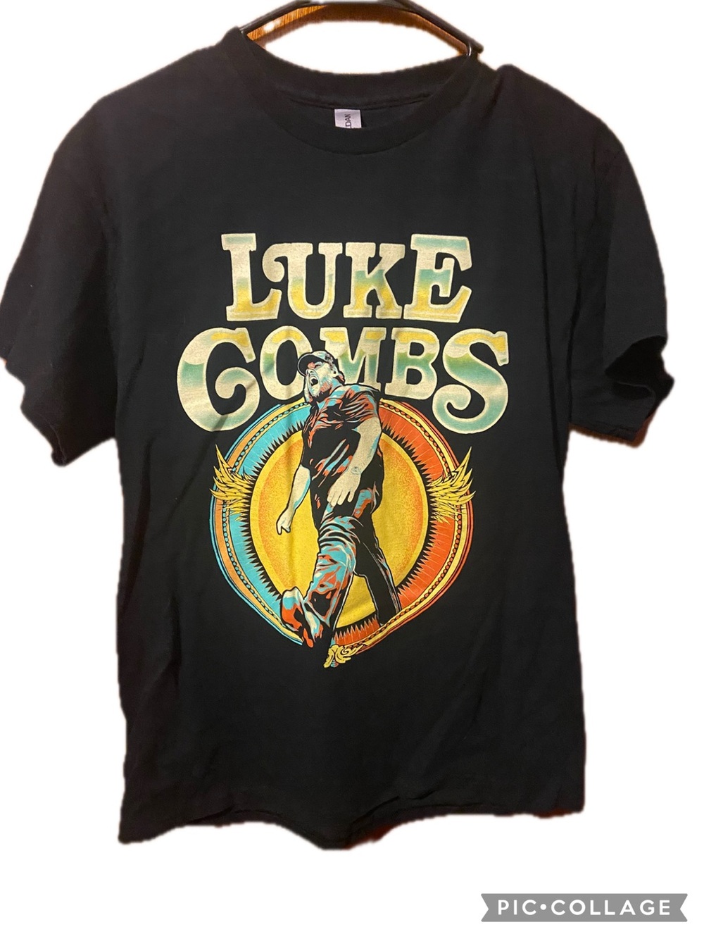 Gildan Black Luke Combs Graphic Tee with Multicolor Print